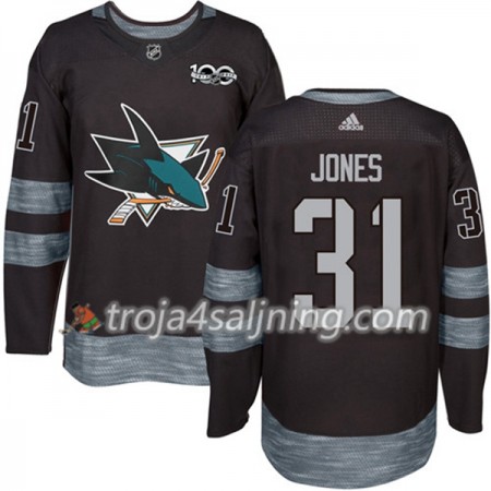 San Jose Sharks tröja Martin Jones 31 1917-2017 100th Anniversary Adidas Svart Authentic - NHL Tröjor Herr
